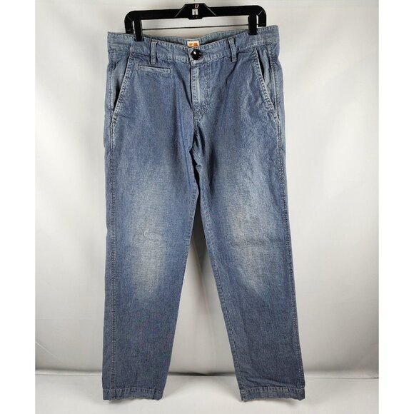 Hugo Boss Orange Jeans Mens 32R Blue Denim Straight Leg Slash Pockets - Picture 1 of 10